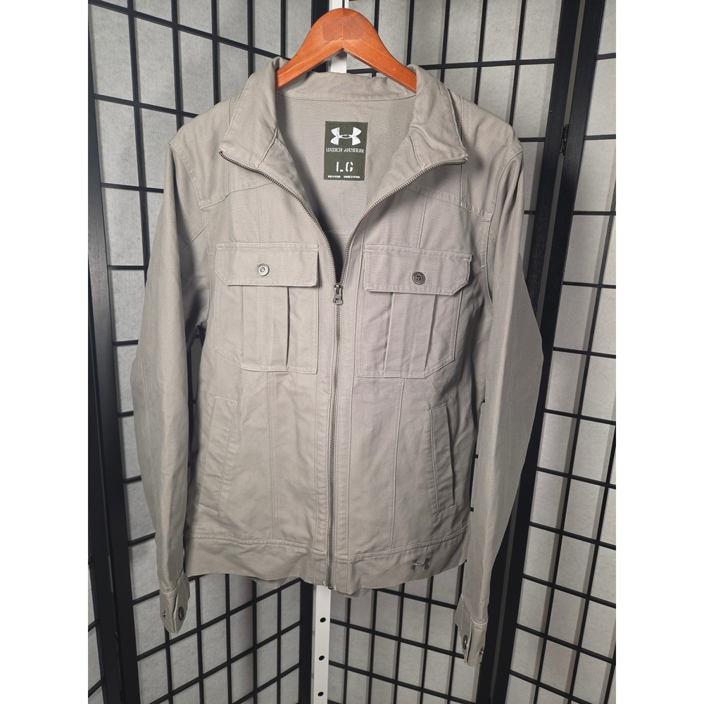 Under Armour Mens Full Zip Cotton Canvas Field Jacket Gray Large